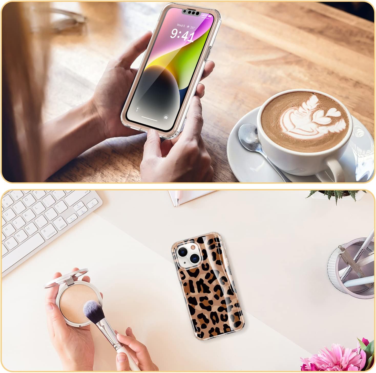 Esdot for iPhone 14 Case with Built-in Screen Protector,Military Grade Rugged Cover with Fashionable Designs for Women Girls,Protective Phone Case 6.1" Beautiful Cheetah