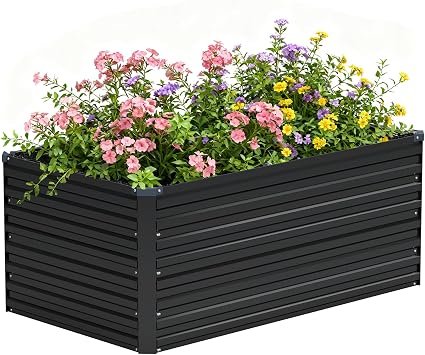 Vengarus 4x2x2ft Galvanized Raised Garden Bed,Metal Raised Beds Kit Black