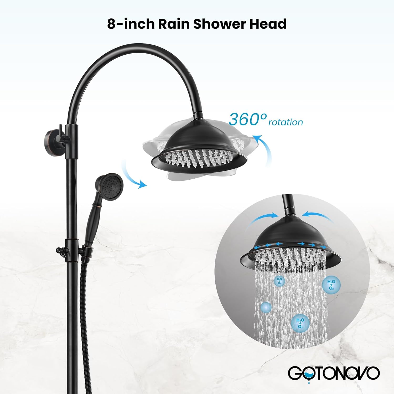 gotonovo Bathroom Classic Exposed Shower Faucet Wall Mount Shower System 8 Inch Luxurious Rainfall Shower Head Set with Tub Spout and Handheld Spray Double Cross Handles Oil Rubbed Bronze