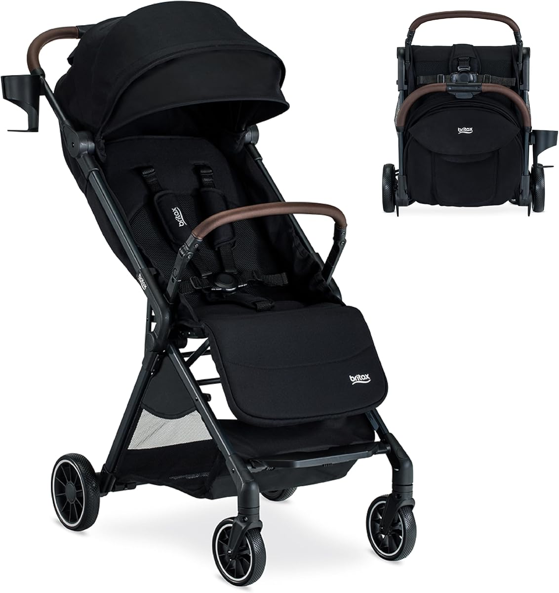 Cochecito compacto Britax Juniper, portátil y liviano - Raven Black | Cochecito de viaje para llevar con sistema FastPack sin esfuerzo y RapidFold con una sola mano, asa de transporte incorporada, telas ventiladas