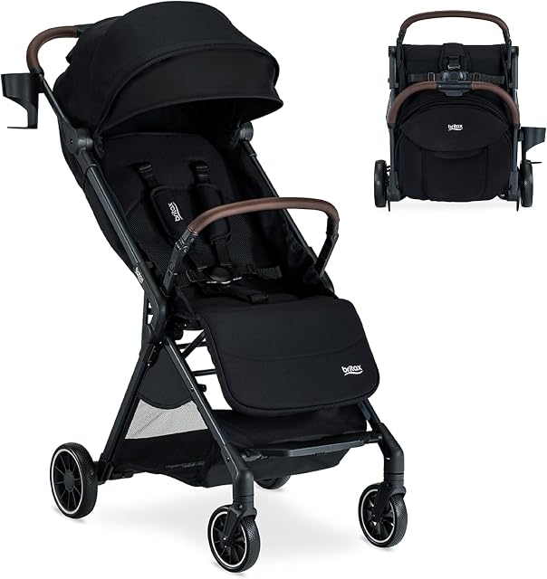 Britax Juniper™ Compact Stroller with One-Hand RapidFold™ - Raven Black | On-the-Go Travel Stroller With Effortless FastPack System & One-Hand RapidFold, Built-In Carry Handle, Ventilating Fabrics