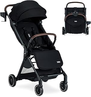 Britax Juniper Compact Stroller, Portable & Lightweight — Raven 검정 | 간편한 패스트팩 시스템 및 한 손 래피드 폴드, 내장 운반 손잡이, 통기성 원단을 갖춘 휴대용 유모차