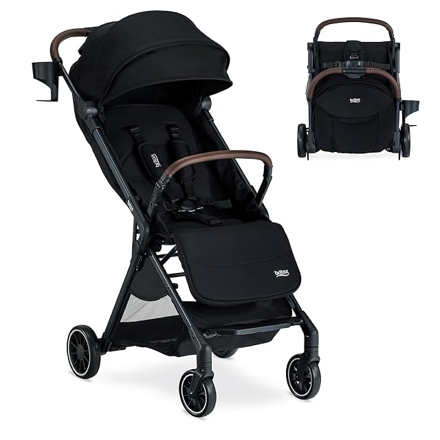 Britax Britax Juniper Compact Stroller, Portable & Lightweight — Raven Black | On-the-Go Travel Stroller With Effortless FastPack System & One-Hand RapidFold, Built-In Carry Handle, Ventilating Fabrics, Raven Black, Juniper