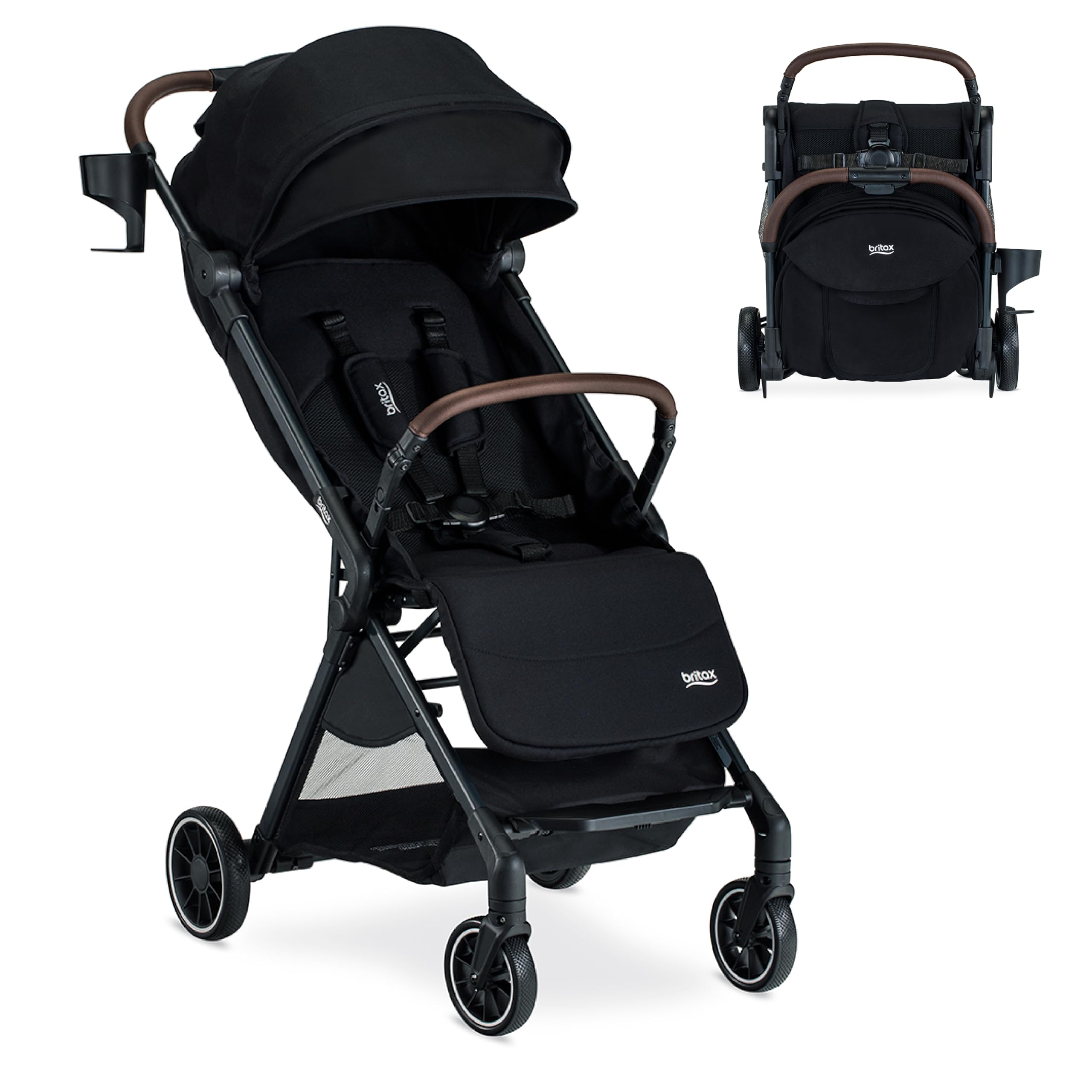 Britax Juniper Compact On-The-Go Stroller, Effortless Fastpack System with One-Hand RapidFold, Portable & Lightweight for Travel, Built-in Carry Handle, Ventilating Fabrics, Raven Black (It has three tires)