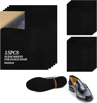 15 PiecesStick-on Faux Suede Soles for Dance Shoes, 11.8x7.87 Black Suede Sheets,Self Adhesive Suede Sticky Sheets Backing Non Slip Sole Protector for Dance Shoes, High Heeled Shoes.
