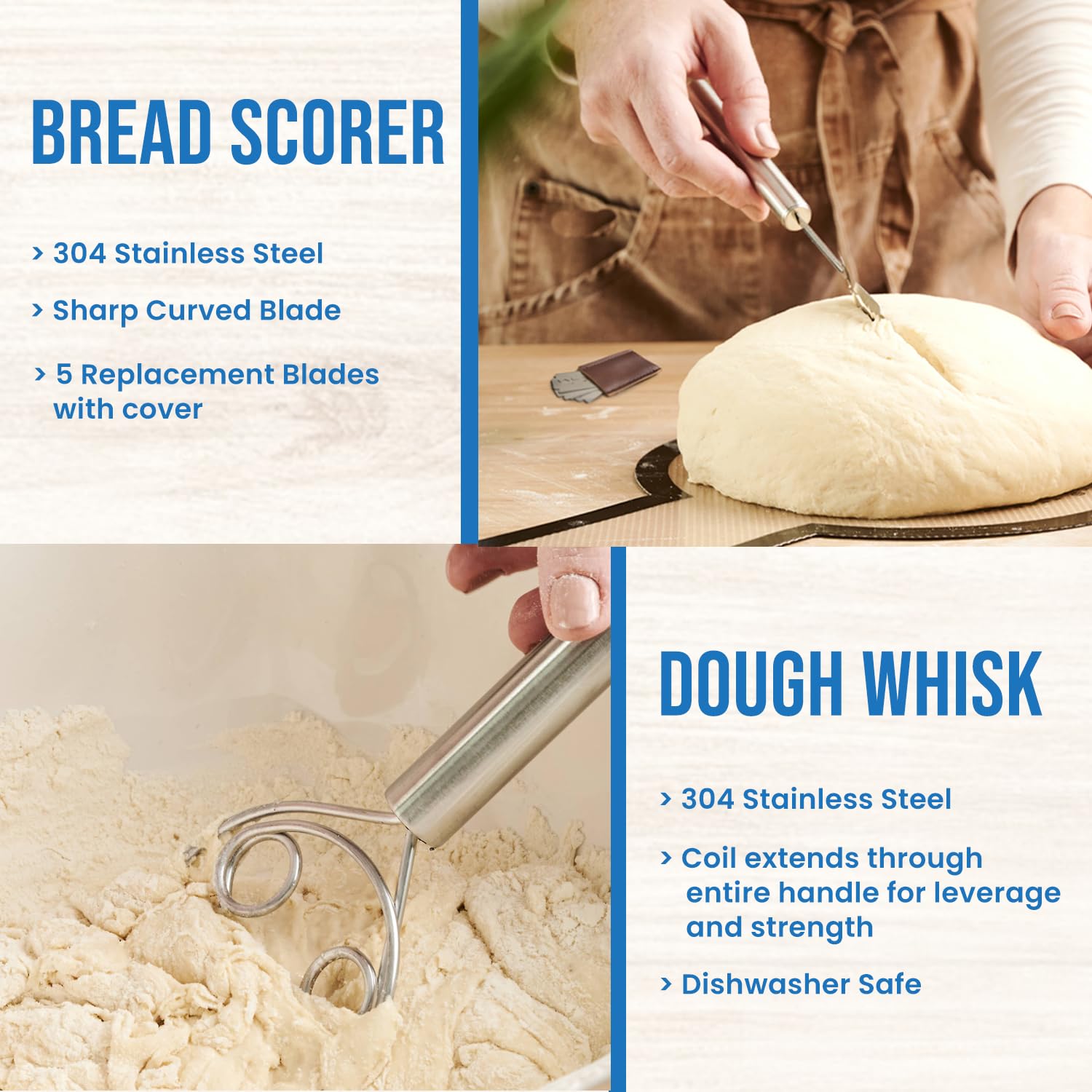 DoughCraft - Kit di pasta madre da 7 pezzi, lavabile in lavastoviglie, con cestino per banneton, prodotti per la cottura del pane a lievitazione naturale e strumenti per la preparazione del pane