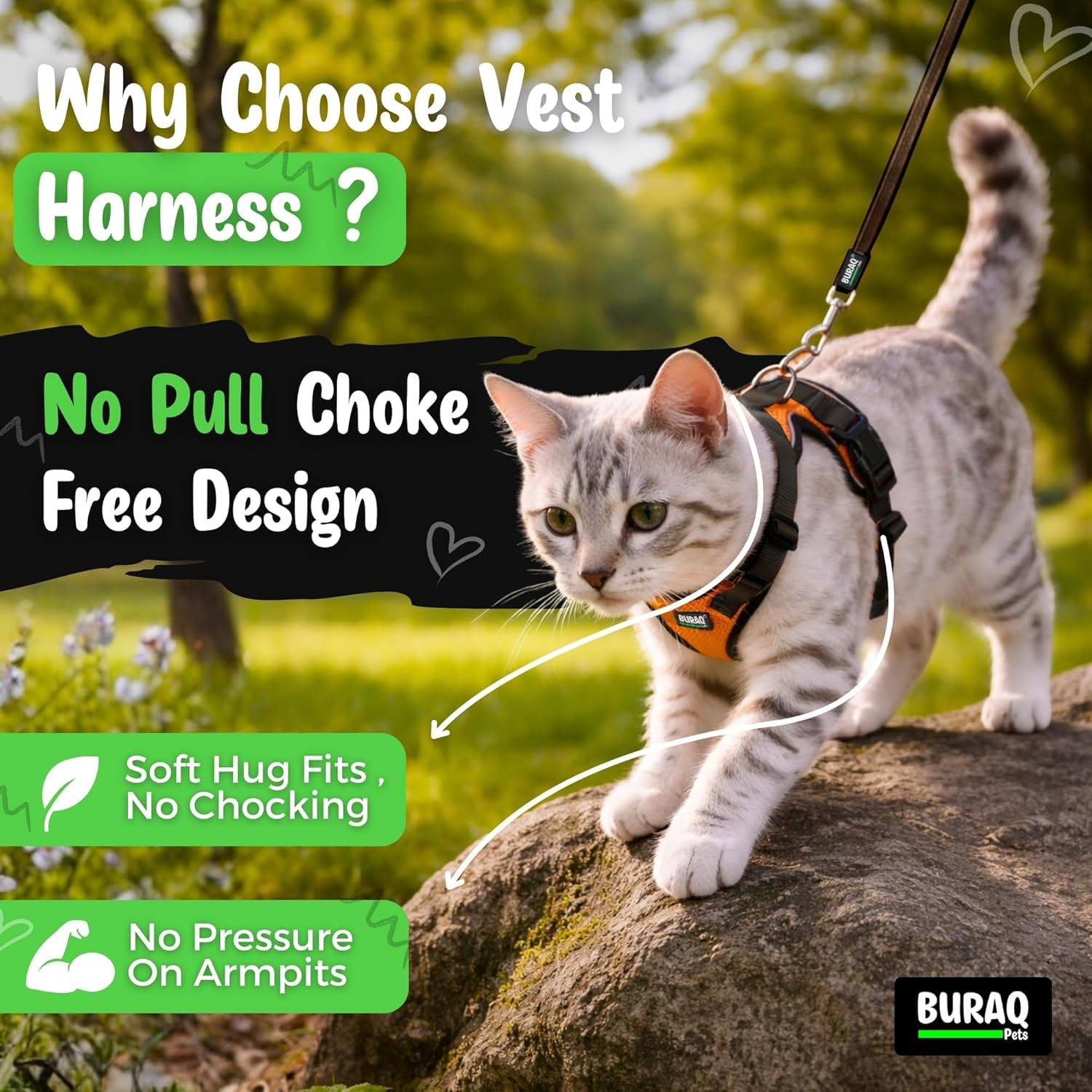 Buraq Pets Cat Harness with Leash with 2 pcs Collor No Pull No Choke 2