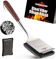 XUDAKAIXIN Bristle-Free Steam Grill Brush with Rosewood Handle & Replacement Head - Safest BBQ Cleaner for Gas, Charcoal Grills