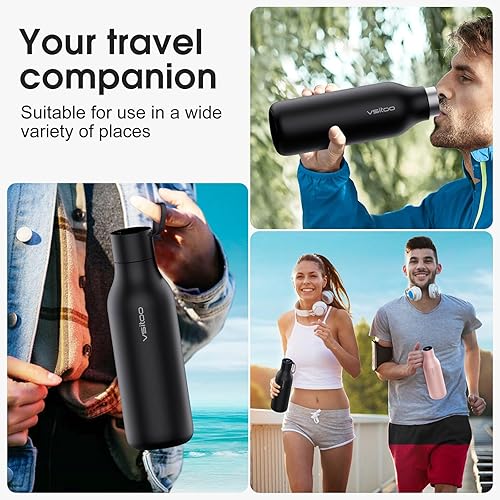 Miniatura 7 de VSITOO Botella de agua autolimpiante inteligente de 33 onzas, botella de agua aislada con acero inoxidable, sin BPA, autolimpieza AI, batería de 30