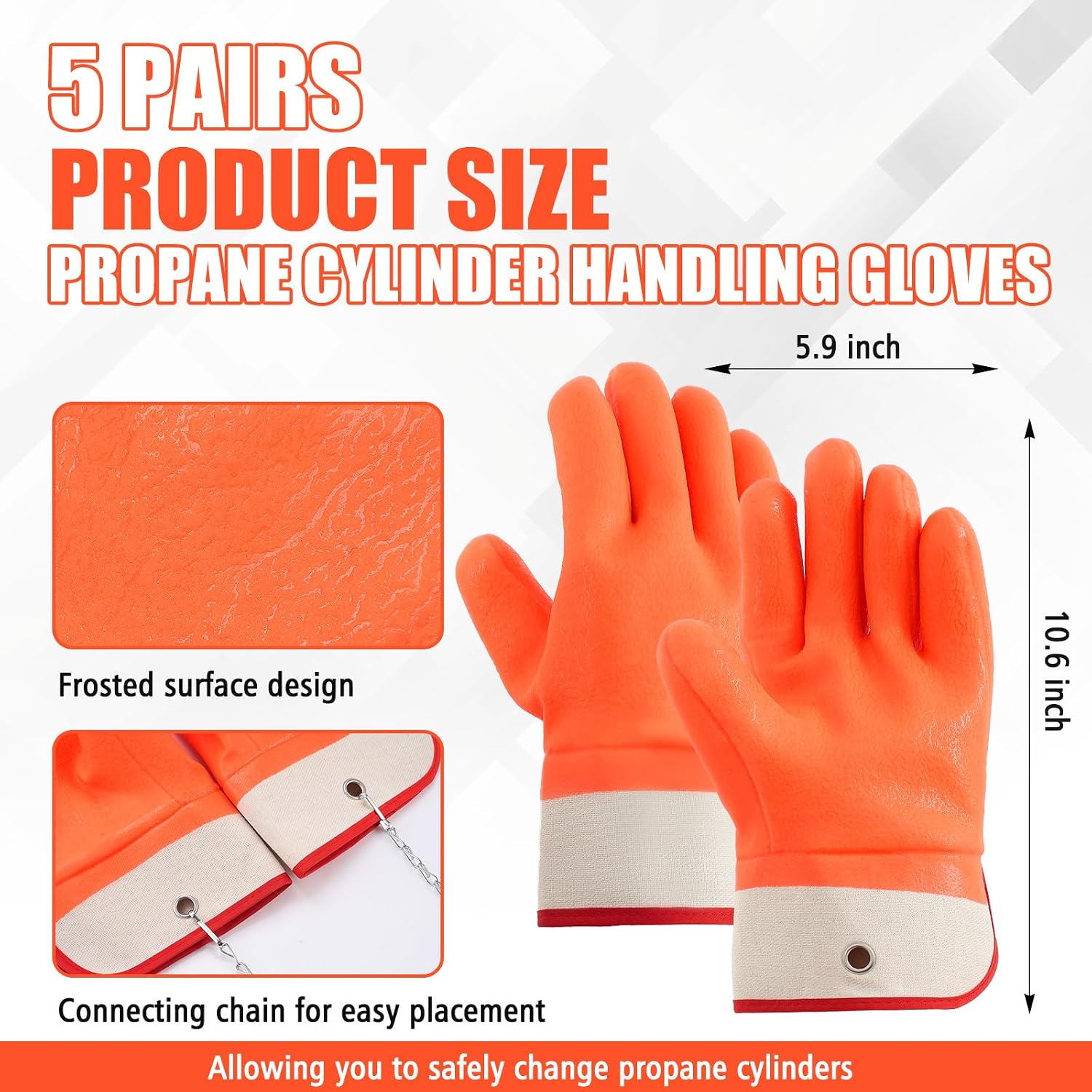Teenyyou 5 Pairs Propane Cylinder Handling Gloves with Chains Double Dipped PVC Forklift Propane Gloves Men Work Waterproof