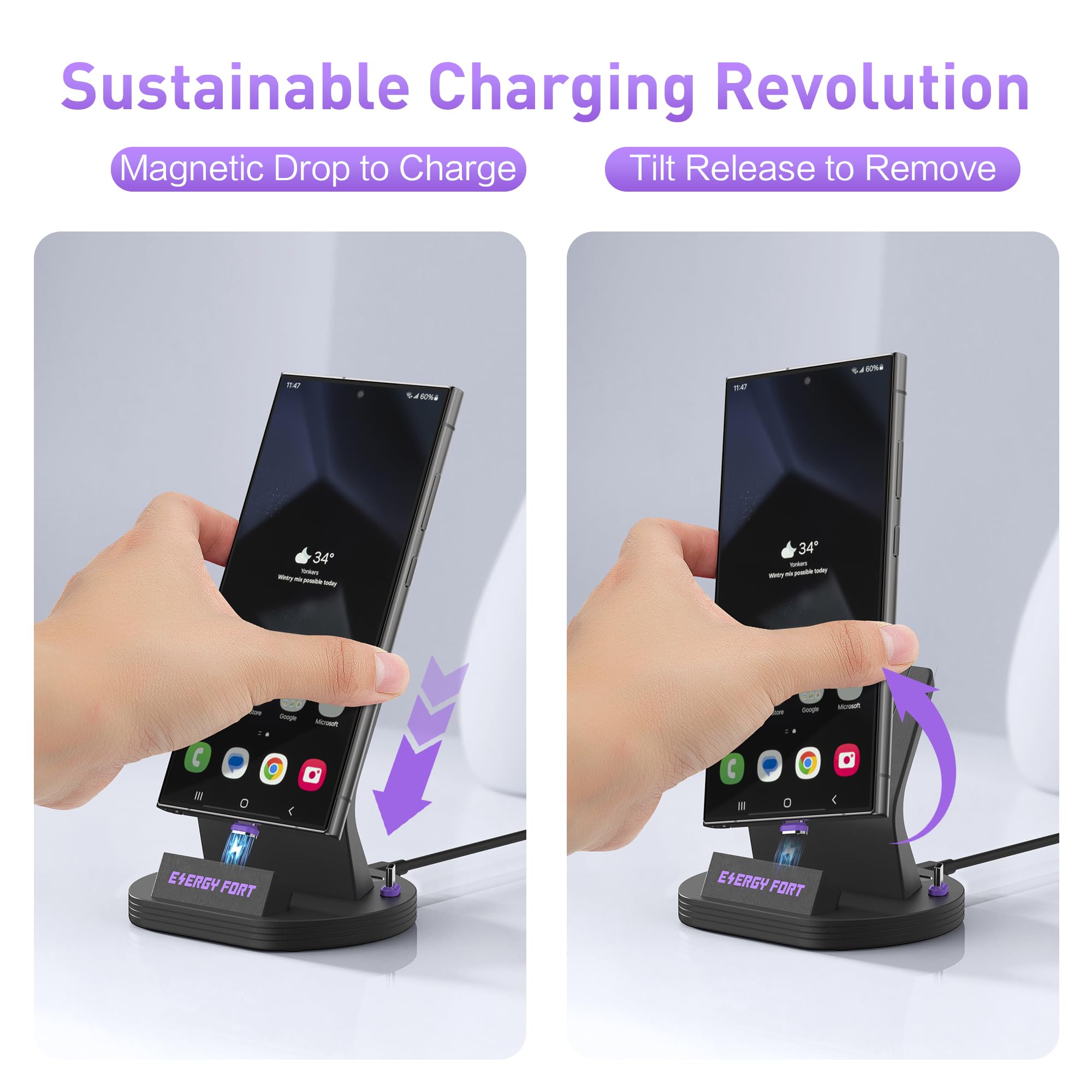 Stazione di ricarica USB C da 120 W compatibile con Samsung Galaxy A15/A14/A40/A53, Galaxy S24/S23/S22/S21, Z Flip 6/5, supporto magnetico di ricarica rapida per desktop (nero)