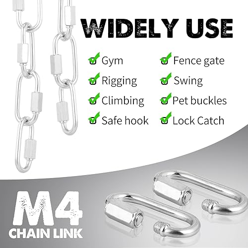 Miniatura 4 de Zonon 100 eslabones de cadena rápida de alta resistencia en forma de D galvanizado para cadenas de seguridad, hamaca, gimnasio, equipo de viaje al