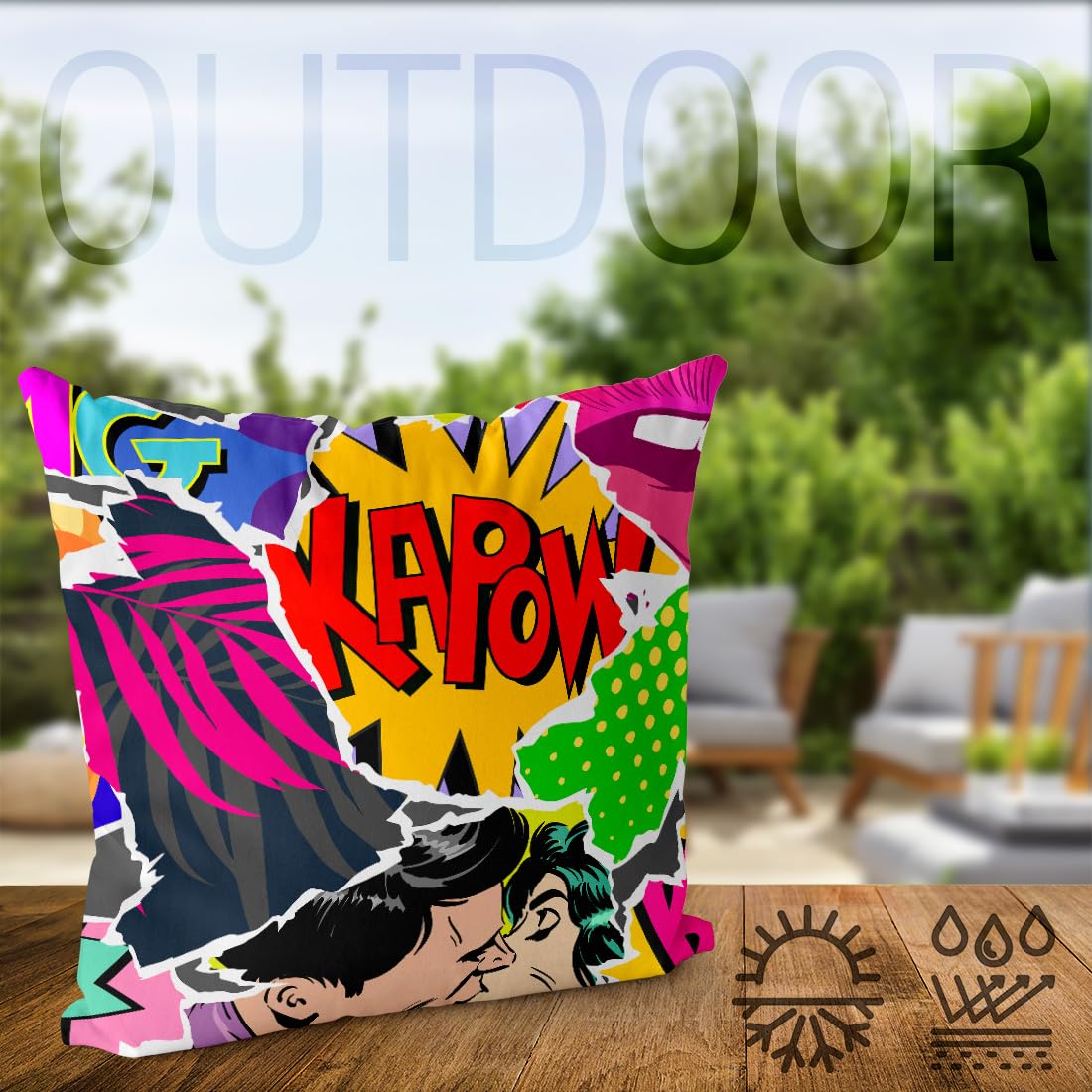 VOID Pop Art Comic Boom Kissenbezug Kissenhülle Sofa Couch Wohnzimmer Dekoration wasserfest Outdoor Garten Kissen bezug deko, Kissen Größe:60 x 60 cm
