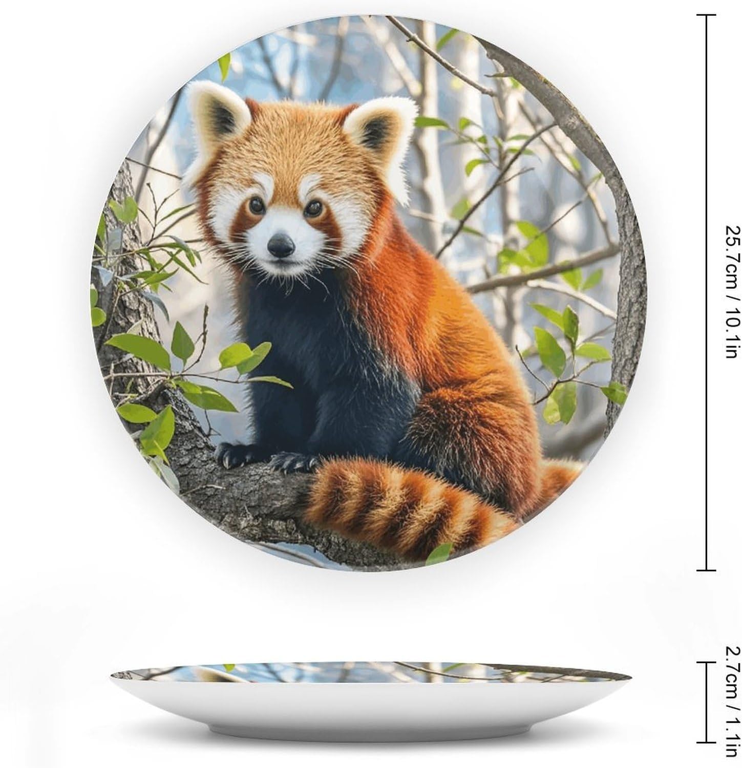 Little Red Panda Ceramic Plate 10inch Decorative Bone China Wall Hanging Ornament Plates Bohemian Style Dinner Plate with Display Stand Cabinet Display Plates for Home Art Decor