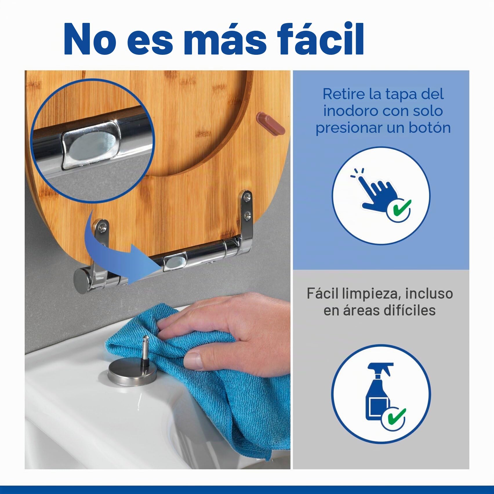 WENKO Asiento de WC Bambusa, asiento de inodoro de bambú con cierre suave y fijación higiénica Fix-Clip, multilacado y resistente a la humedad, (An. x P): 34,5 x 40,5 cm, natural