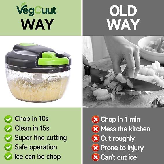 VegCuutPull & Chop Food Processor, Portable Multi-Function Manual Food Processors & Hand Chopper/Mixer/Blender for Veggies, Ginger, Fruits, Nuts, Herbs 500ml（Green）