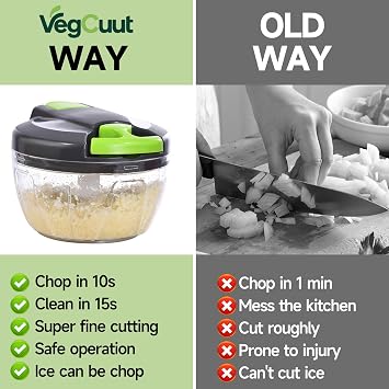 VegCuutPull & Chop Food Processor, Portable Multi-Function Manual Food Processors & Hand Chopper/Mixer/Blender for Veggies, Ginger, Fruits, Nuts, Herbs 500ml(Green)