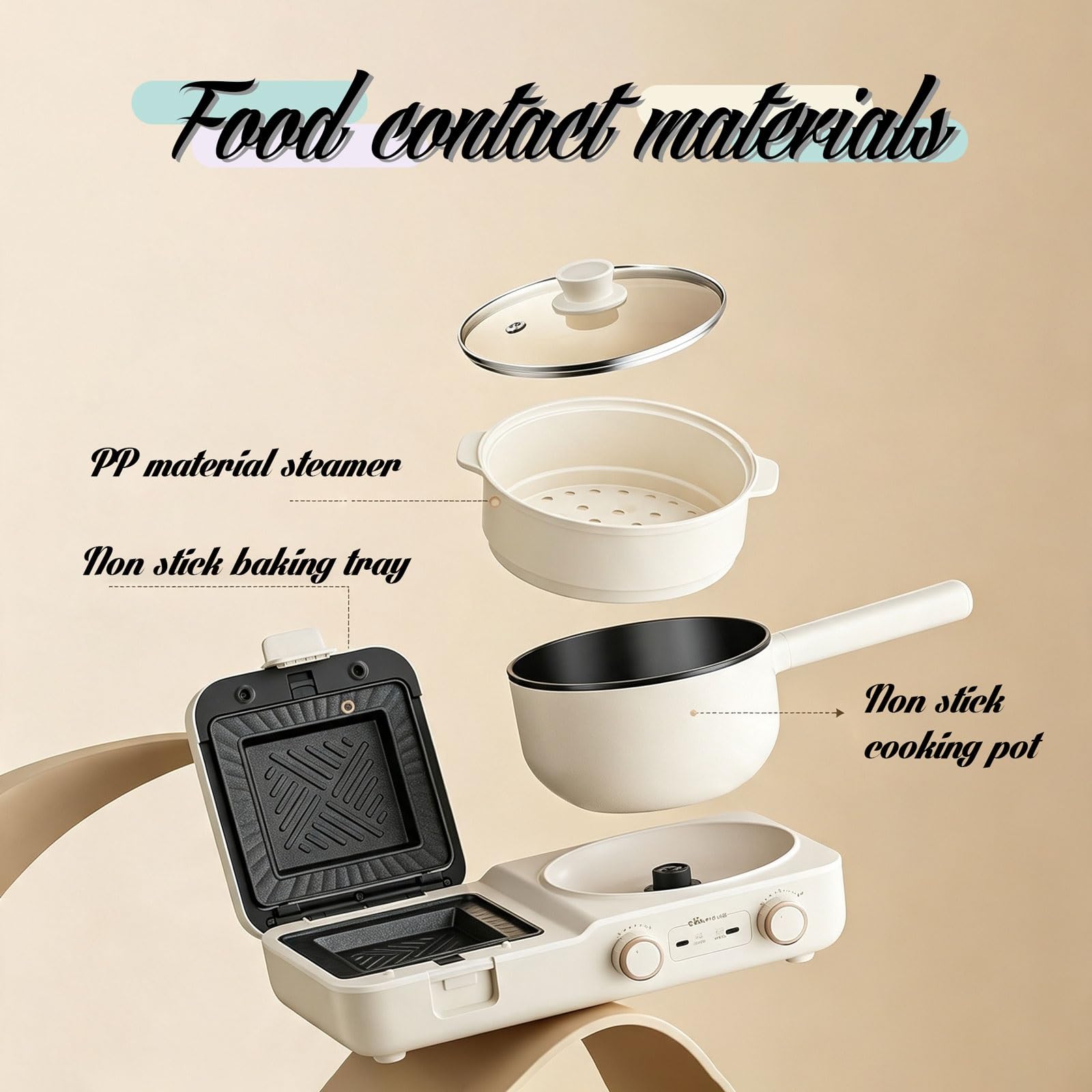 2-in-1-Frühstücksmaschine, 1400 W, zwei unabhängige Kochzonen | Antihaftbeschichtete Grillpfanne, herausnehmbarer Innentopf, Cool-Touch-Griff und spülmaschinenfeste Teile for Wohnungen