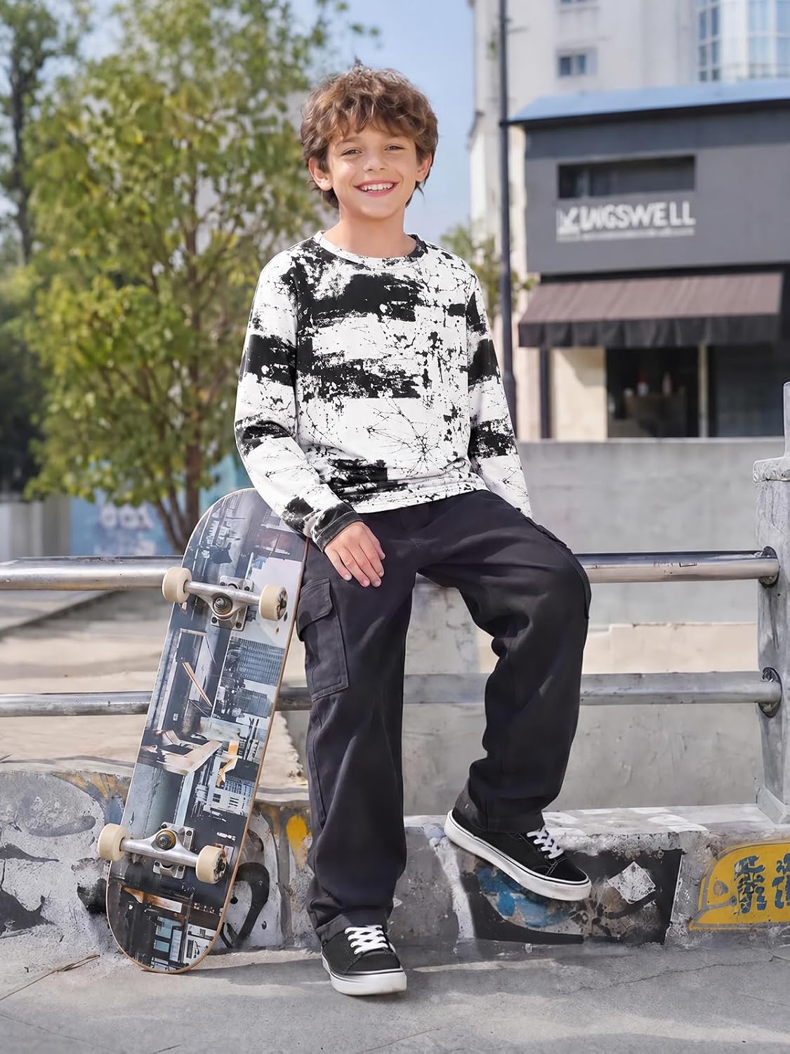 Haloumoning Boys Long Sleeve Shirts Fashion 3D Print Crewneck Tops 5-14Y