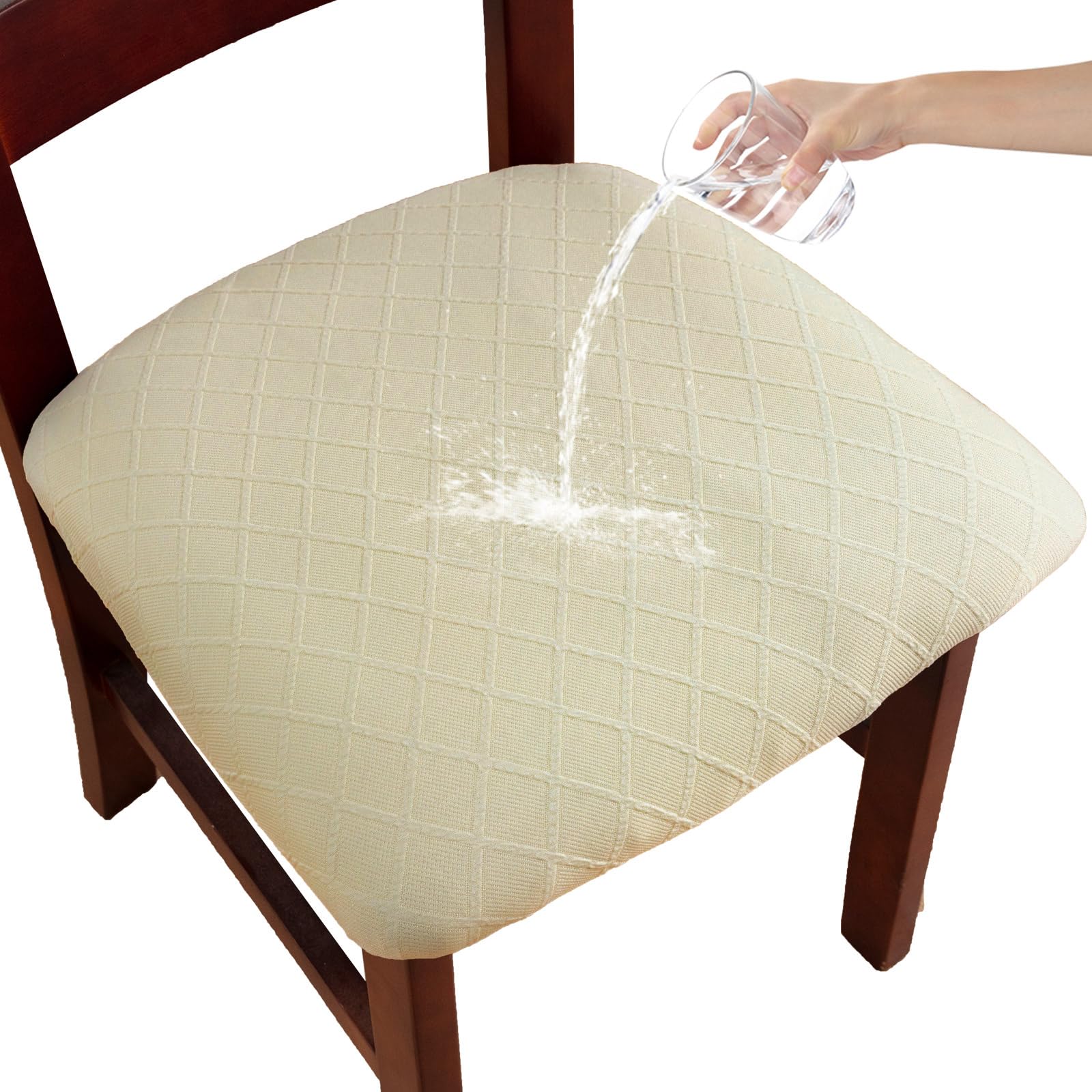 Lot de 6 housses de chaise imperméables pour salle à manger, extensibles, amovibles et lavables pour la maison, restaurant, banquet et cuisine (beige, taille S)