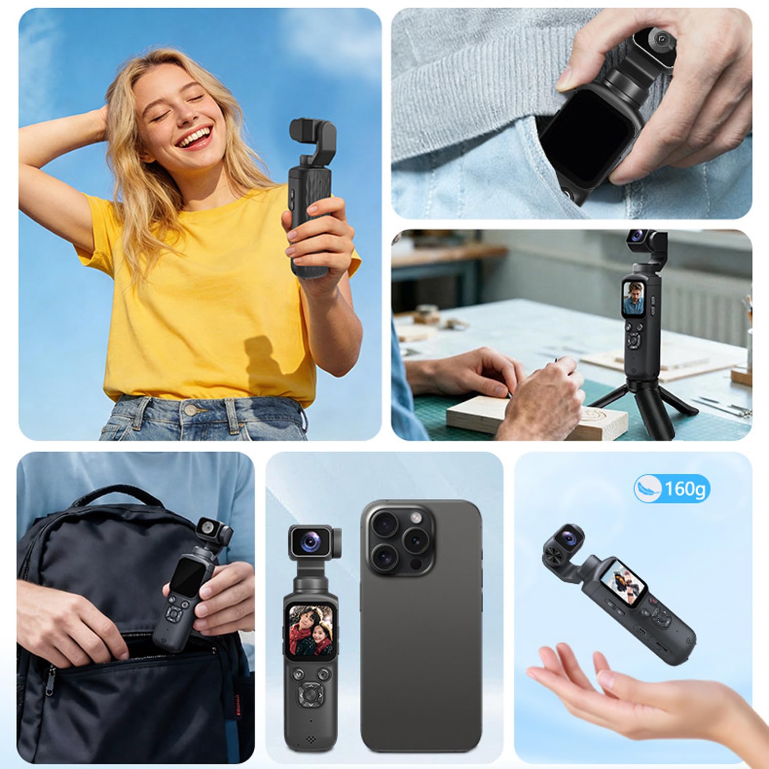 Fotocamera 4K Vlogging con obiettivo rotante a 330° e tracciamento facciale, fotocamera digitale tascabile portatile per YouTube TikTok con WiFi, include scheda da 16 GB, treppiede e borsa per