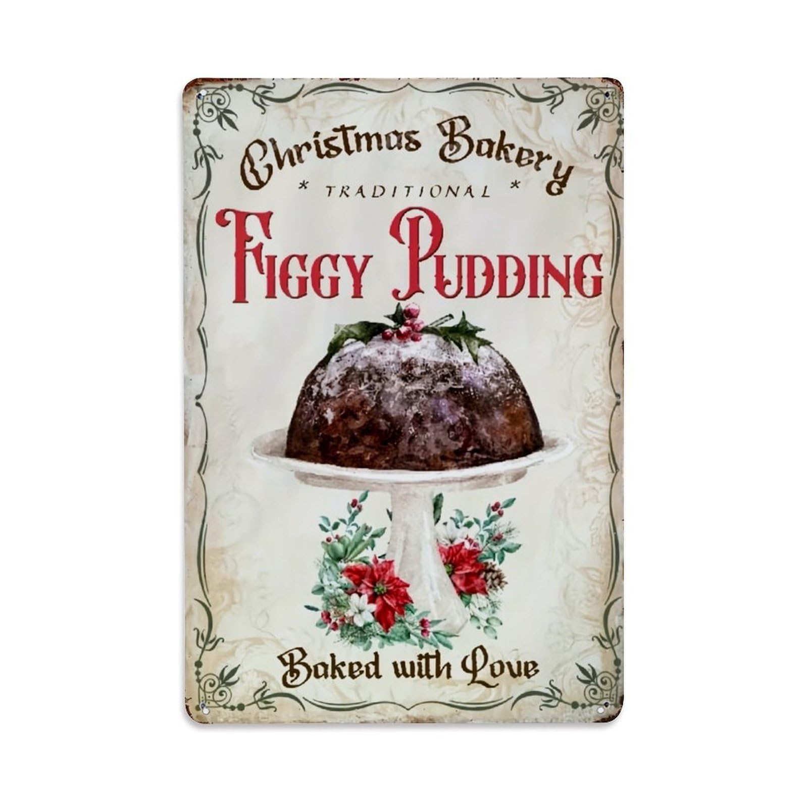 Jdfenggu Vintage Traditional Figgy Pudding Christmas Bakery Retro Metal Tin Sign, Decor Art Poster For Bar, Home, Man Cave, Kitchen, Laundry Room Gift 8X12inch