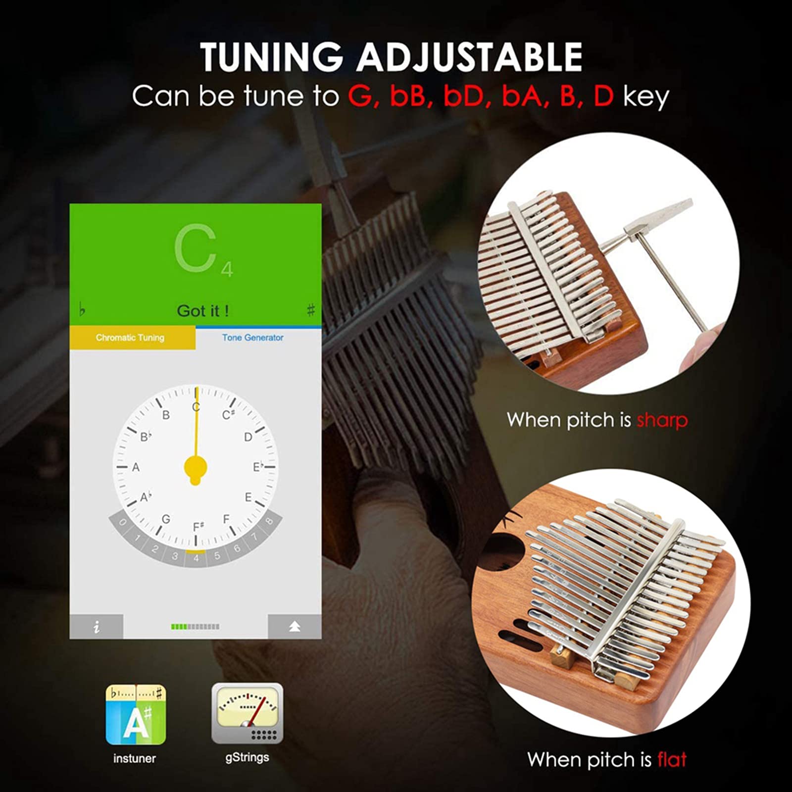 Kalimba 17 Touches, Portable Professionnel de Haute Qualité Doigt Pouce Piano pour Musical Cadeau pour Les Amateurs de Musique Enfant/Les Débutants