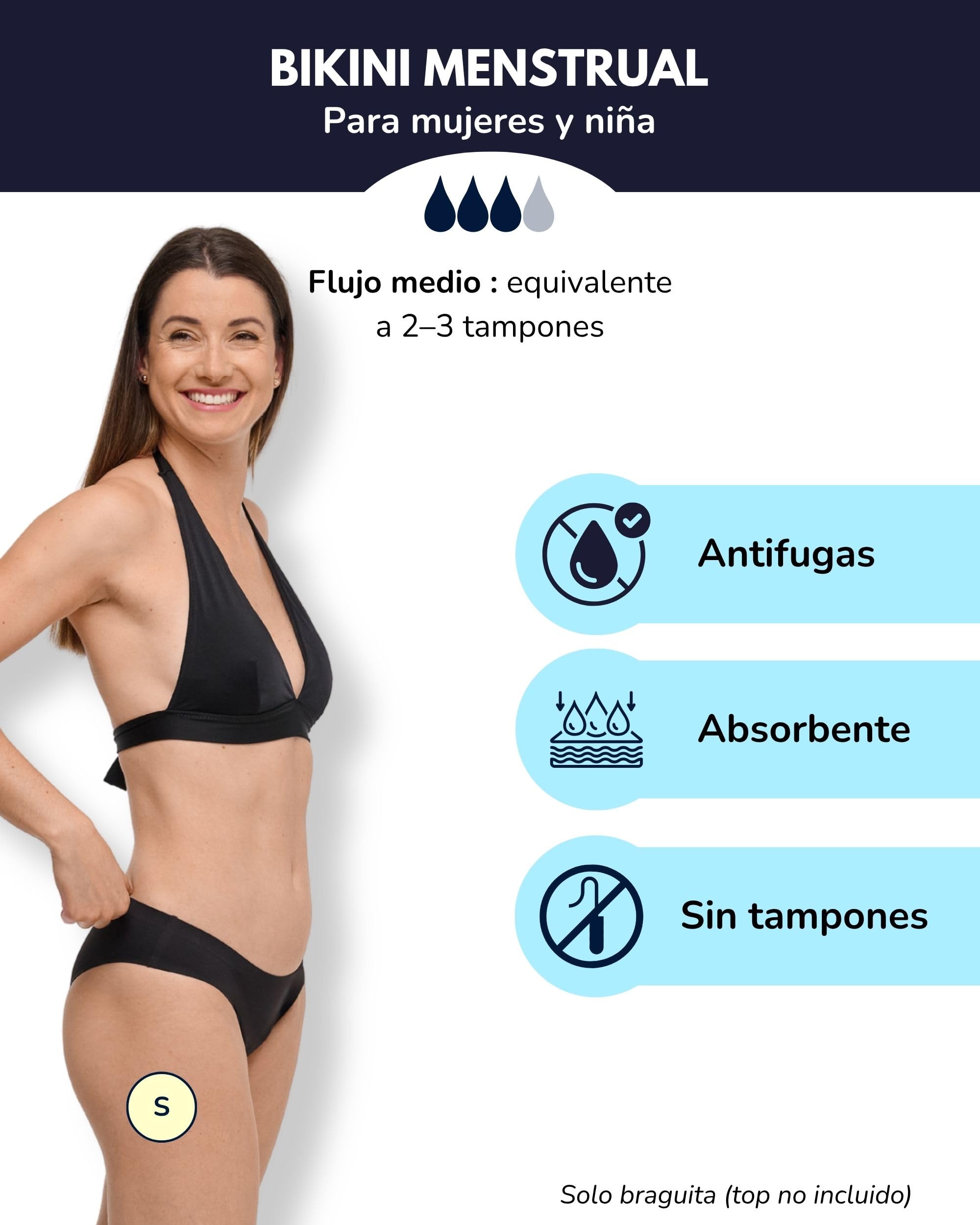 SORIO® Bikini Menstrual Sin Costuras para Mujer y Niña - Flujo Medio | Efecto Segunda Piel Discreto - Absorbente, Antifugas y Antiolor - Equivale a 2-3 Tampones - Piscina y Playa