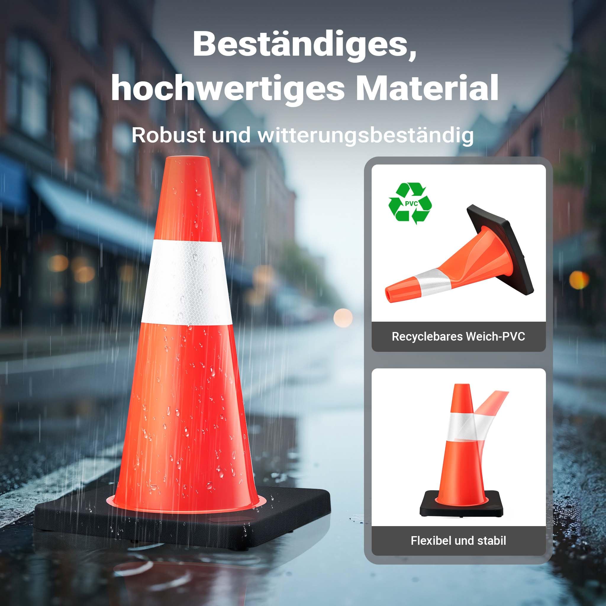 Wiltec Cônes de signalisation 45 cm de haut, 6 pièces, cônes de signalisation pour sécuriser, pylônes réfléchissants en PVC et caoutchouc robustes pour chantiers