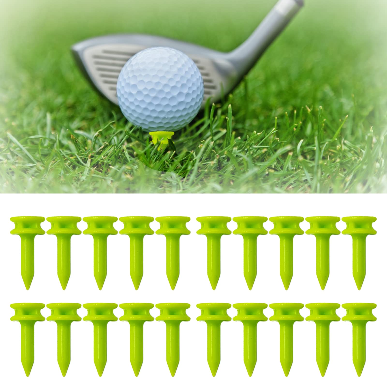 SIYUPUGolf Tees Plastic, 20 Pcs Plastic Green Golf Tees, Plastic Golf Tees Durable Portable Professional for Golfer Practice Small Green Golf Tees