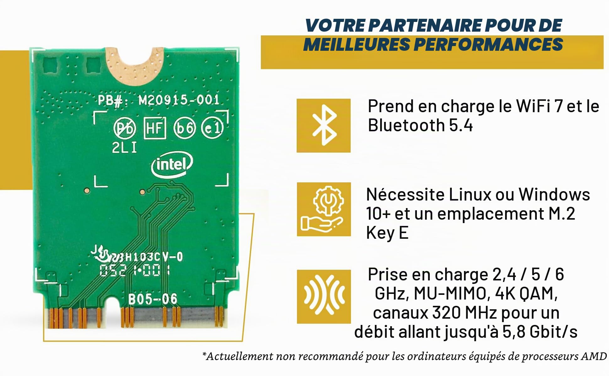 Intel BE200 WiFi 7 Adapter | M.2 PCIe Format | Tri-Band 2.4/5/6 GHz | Up to 5.8 Gbps | WiFi Card for PCs | Bluetooth 5.4 Compatible | for Intel PC with Windows 10/11 | BE200NGW
