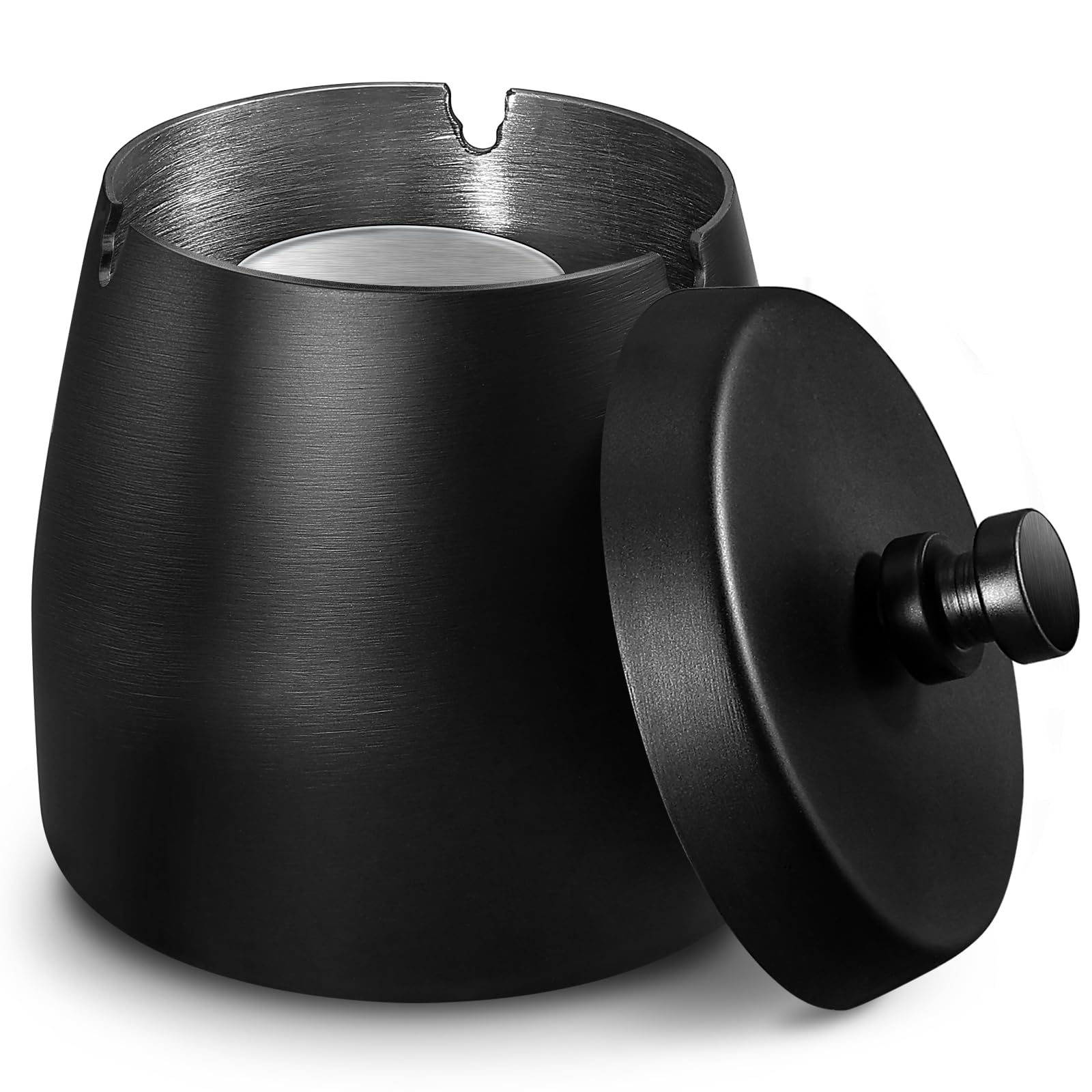 Zeawavsl Aschenbecher mit Deckel, Aschenbecher für Draussen, Windaschenbecher aus Edelstahl, Schwarz Standaschenbecher für Draußen und Innen