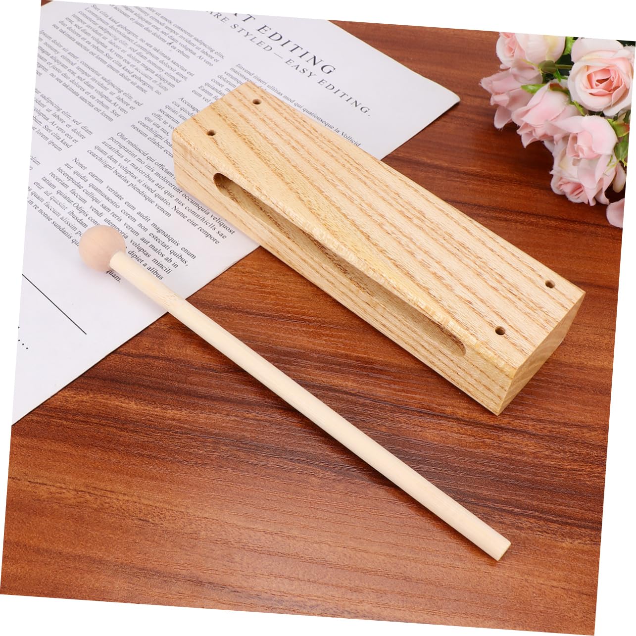 OFFSCH Solid Hardwood Block Percussion Instrument Rhythm Stick Mallet Wood Block Musical Percussion with 4 Mounting Holes