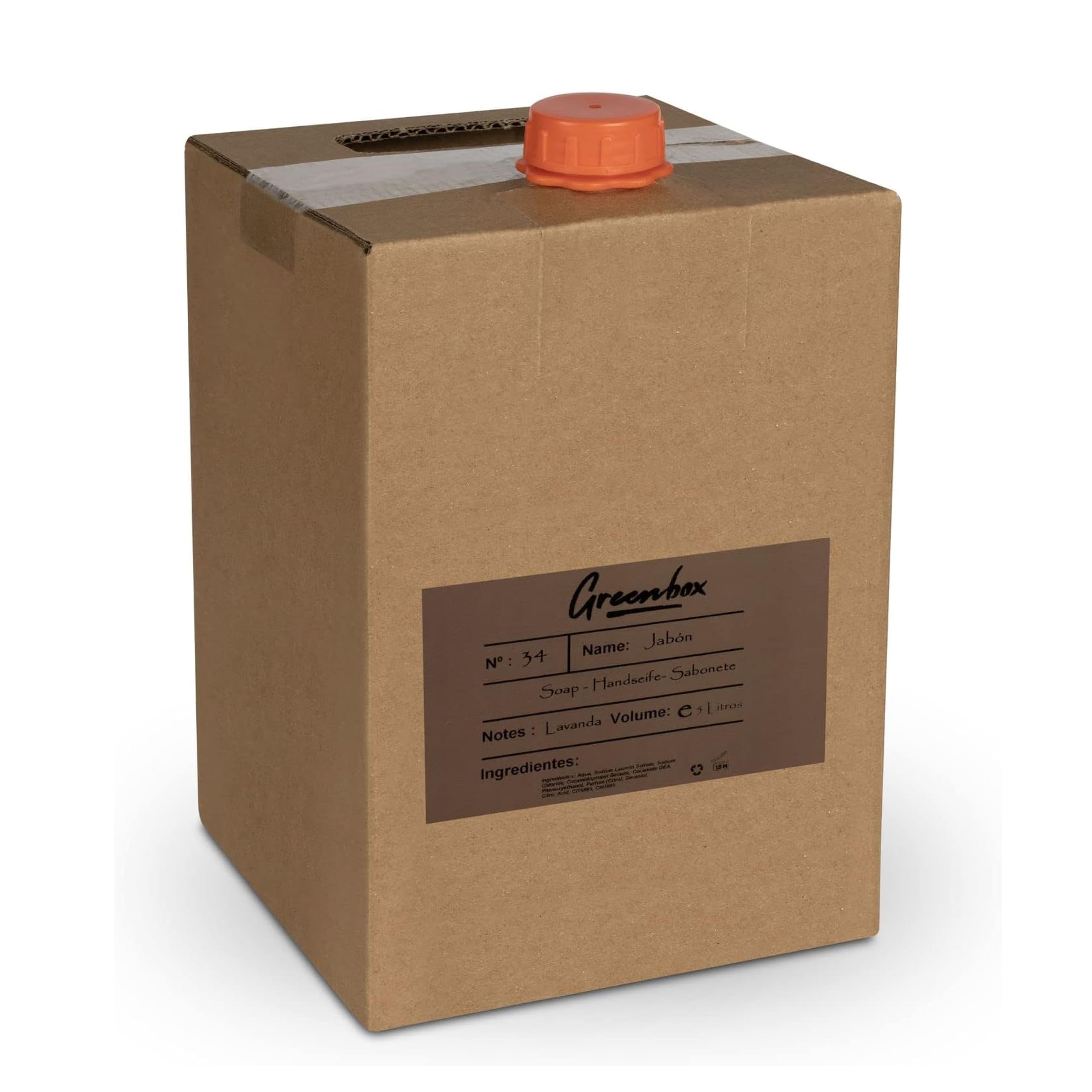 Ricarica sapone mani in "bag in box" BIO - sapone mani idratante 5L. Imballaggio ecologico e maniglia per il trasporto. Risparmia denaro e aiuta l'ambiente.