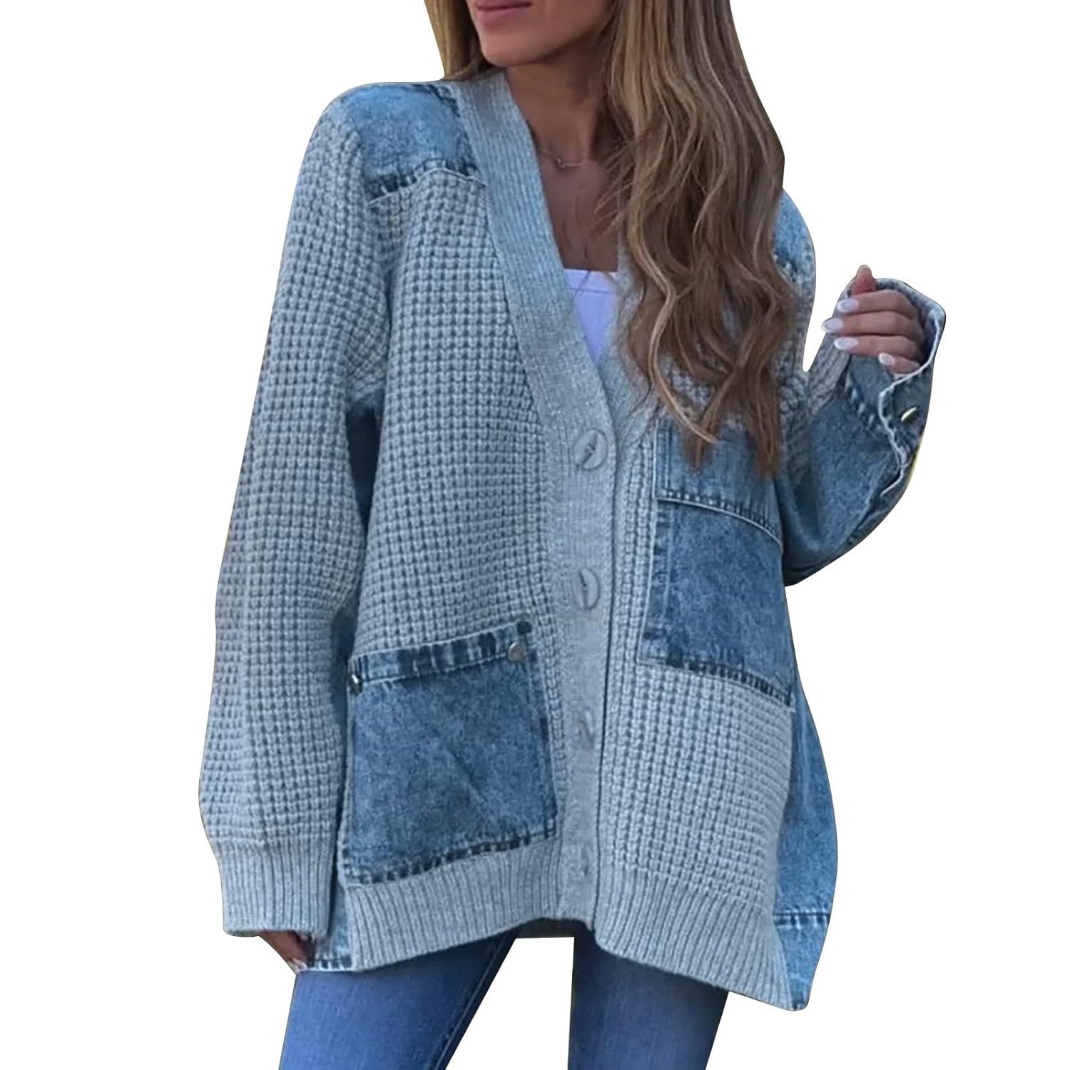 Cardigans for Women Women Spliced Knitted Casual Coat Knitted Patchwork Cardigan Conceited Sweater