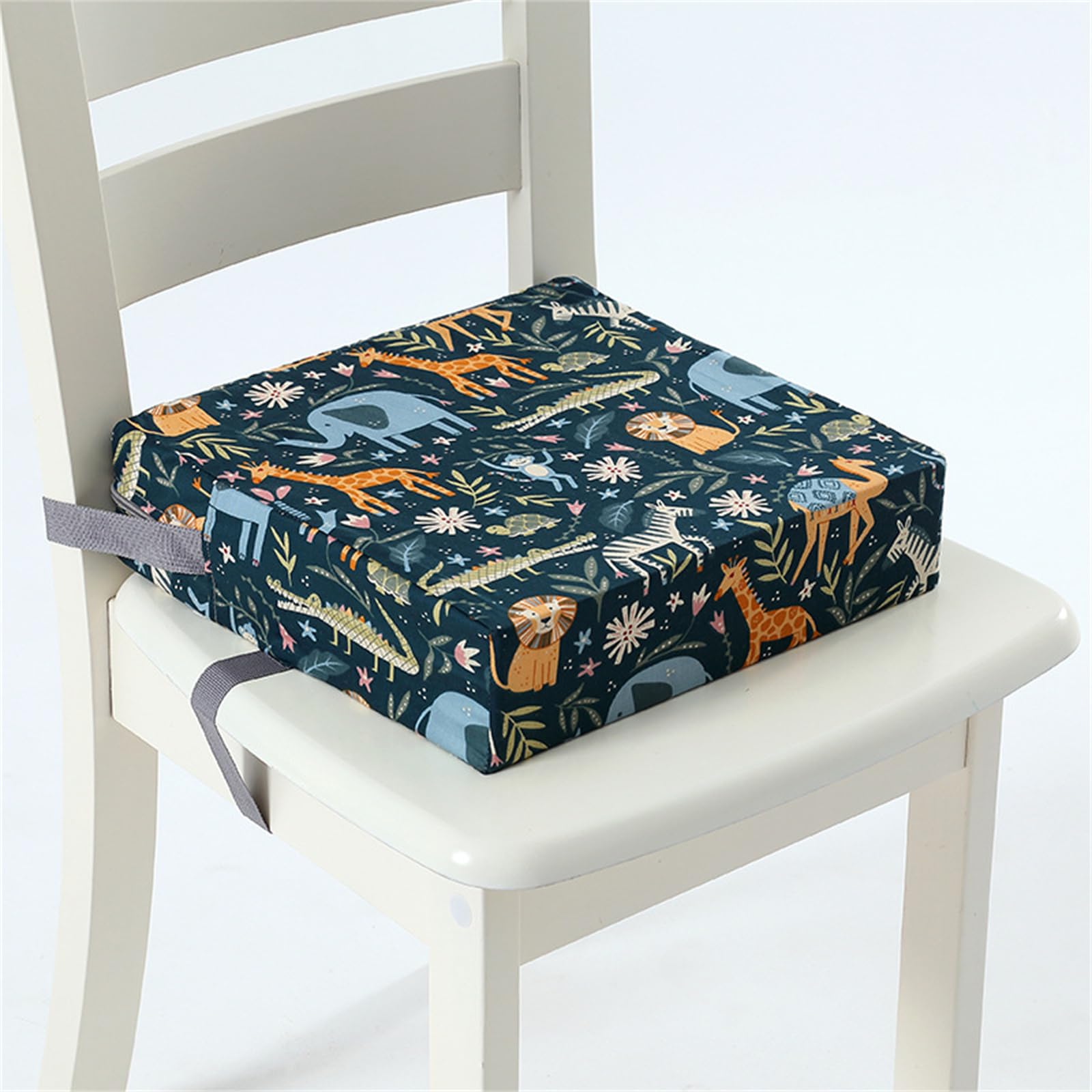 Chickwin Toddler Baby Booster Seat, Kid Infant Dining Chair Pads Washable Chair Increasing Cushion Child Dismountable Portable Travel Cushion with 2 Adjustable Straps (32 * 32 * 8cm,Animal Zoo)