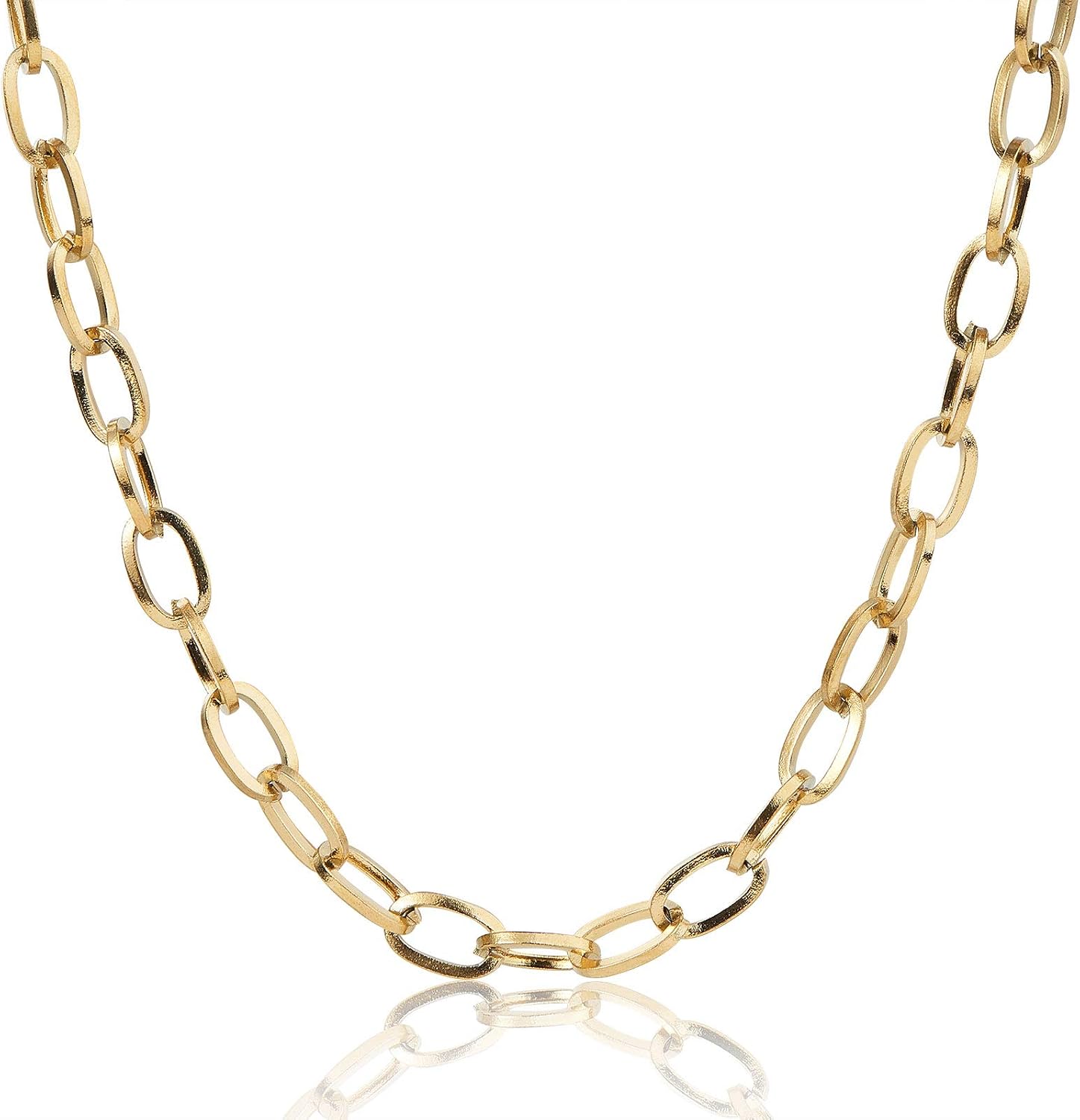 LiQunSweet 5m (16.4 Ft) Unfinished Golden Plated Stainless Steel Cable Chains Unwelded with Spool Flat Oval for Women Men Necklace Bracelet Jewelry Making - 7x4mm