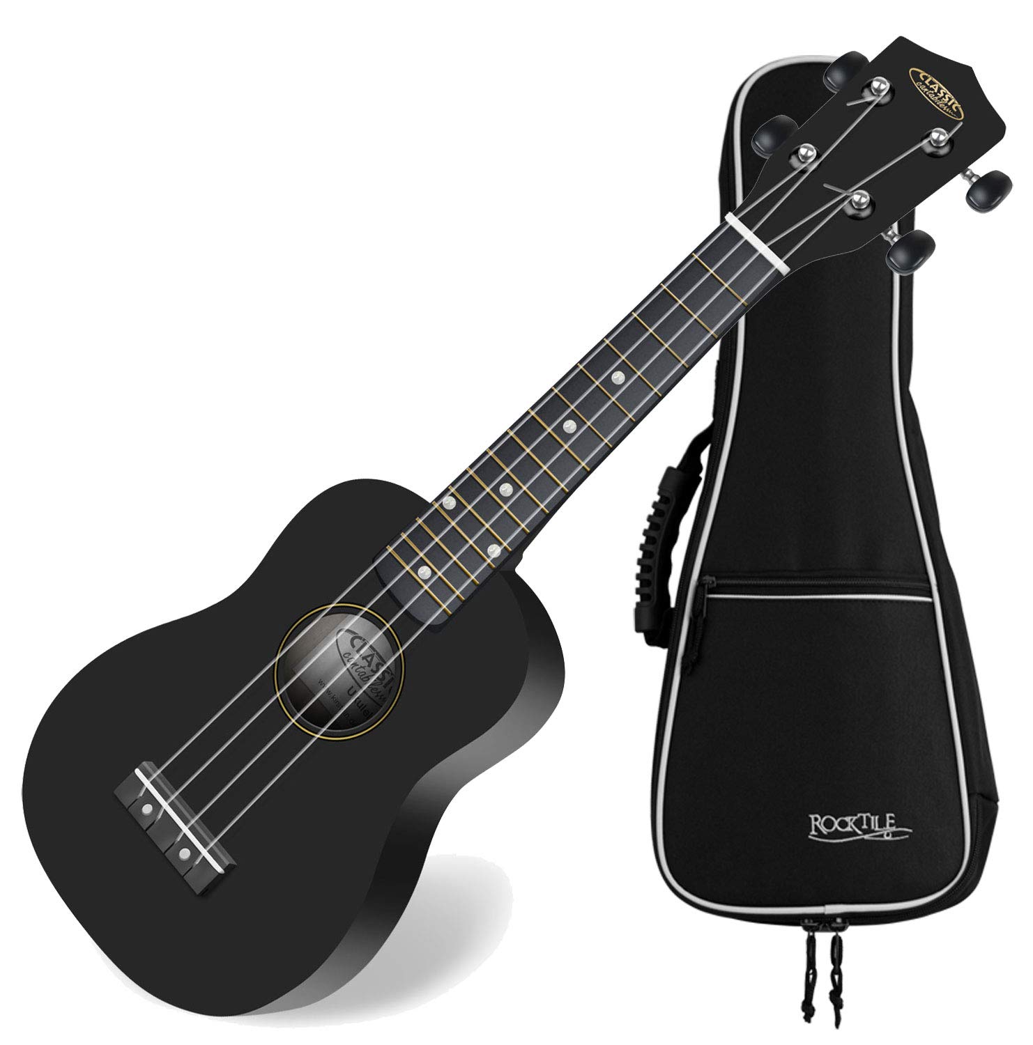 Classic Cantabile US-100 BK Ukulele Soprano Nero Set incl. Custodia | Scala Soprano (34, 5 cm), Corpo in tiglio, Manico in acero, 15 tasti, Marker dei tasti al 5., 12. e 15. tasto, 5 mm