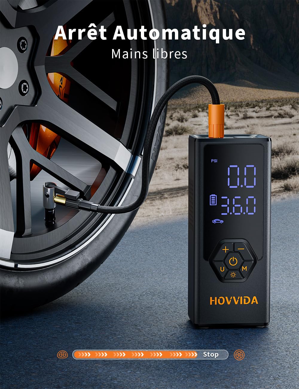 HOVVIDA Przenośna pompka do opon, kompresor samochodowy, akumulator 7800 mAh, 12 V DC, 150 PSI, przepływ powietrza 40 l/min, szybkie pompowanie, przenośna pompka do minivanów | 12 V DC, 10,3 bar (150 PSI), 40 l/min, szybkie pompowanie, pompa do MPV, SUV,