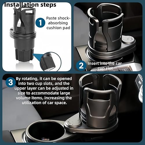 Miniatura 4 de Adaptador universal para portavasos de automóvil, soporte de base ajustable, se adapta al 98% de los modelos de vehículos, color negro
