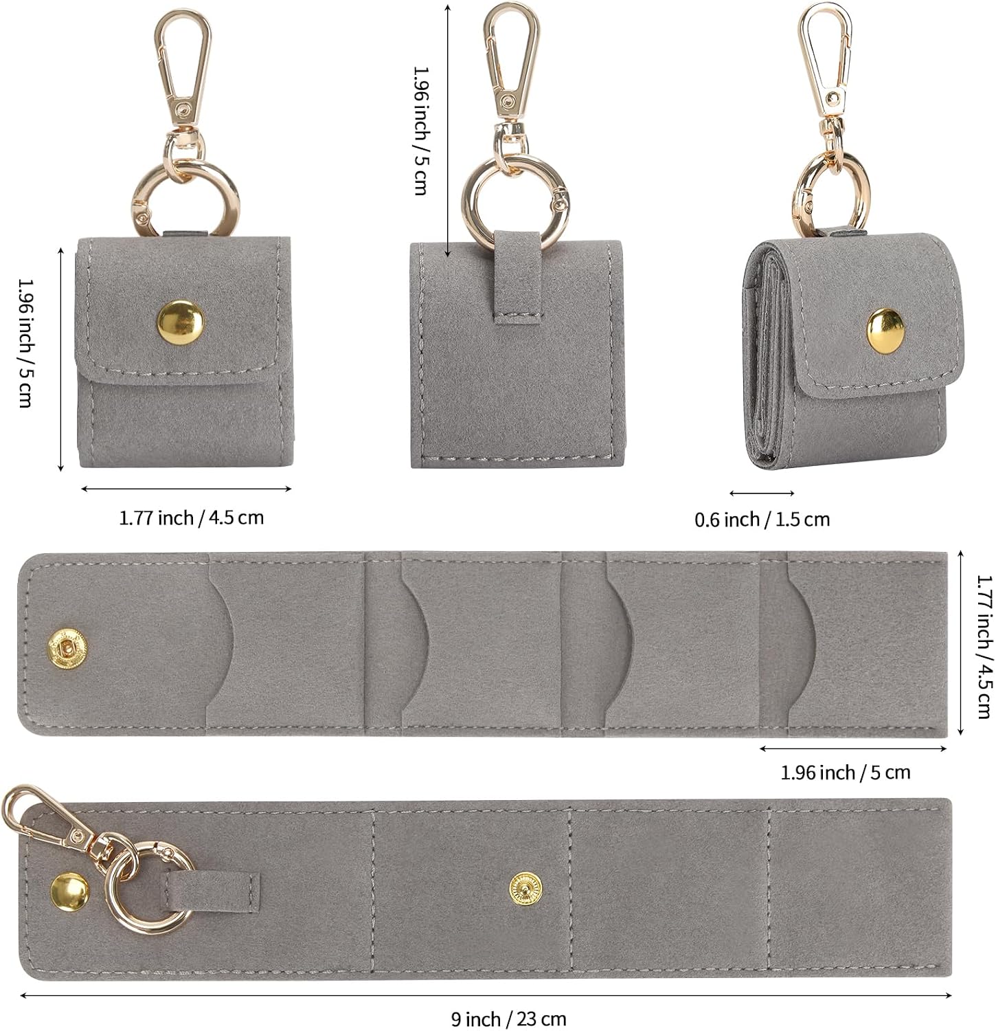 KUKUVR Mini Travel Jewelry Organizer Case with Keychain (Grey) | Portable Velvet Ring Holder Pouch, for Rings Earrings Necklace Stud, Small Jewelry Storage Box, for Gym Women