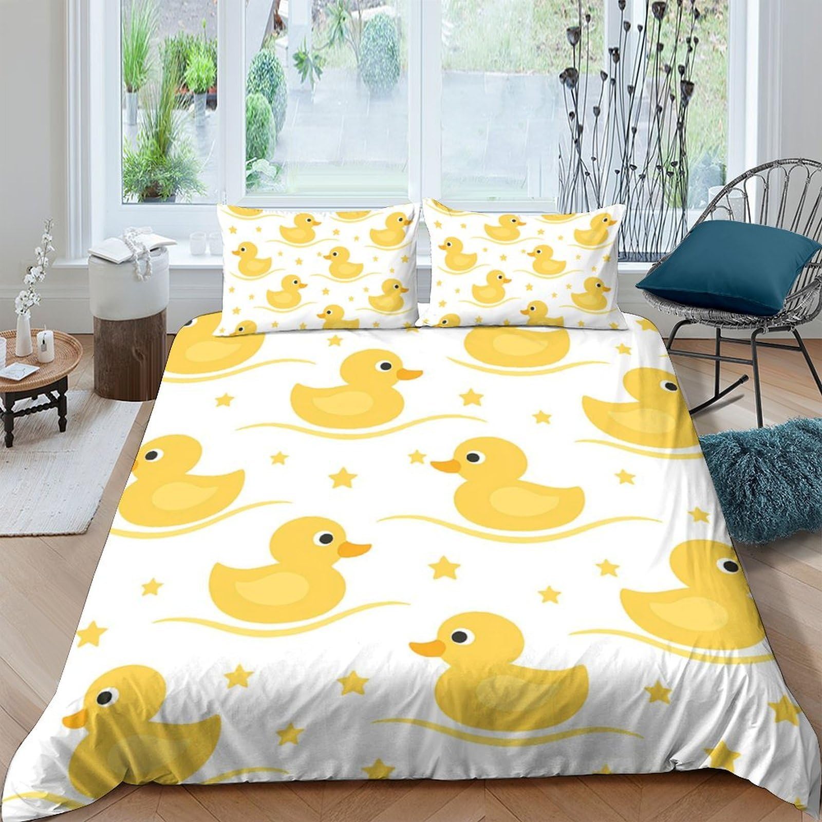 Ctjqhvkz Style-5 3D Printed Yellow Duck Fitted Sheet Microfiber Anti-Slip Bed Cover Cartoon Decor For Bedroom Dorm Guest Room Easy Care Single（135X200cm）