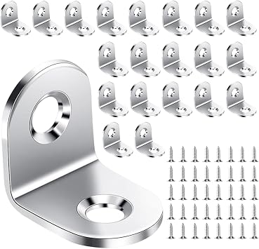 L Bracket, 20Pcs 90 Degree Angle Brackets for Wood Furniture, Cabinet, Desk - L Shaped Corner Bracket With 40 Screws Silver