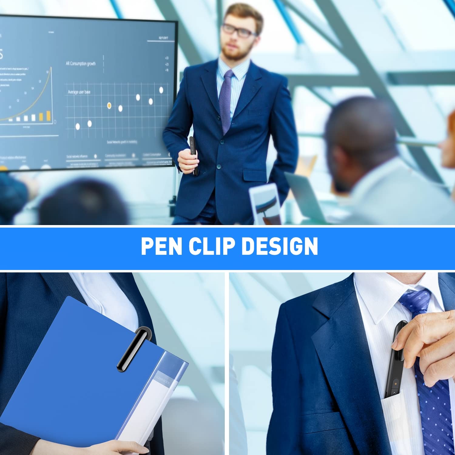 HELLCOOL USB C Presenter, Powerpoint Fernbedienung via USB A & USB C Empfänger, Presenter mit Rot Laserpointer für Präsentationen, Präsentationsfernbedienung für Windows 7 10 11/Mac/PowerPoint/Keynote