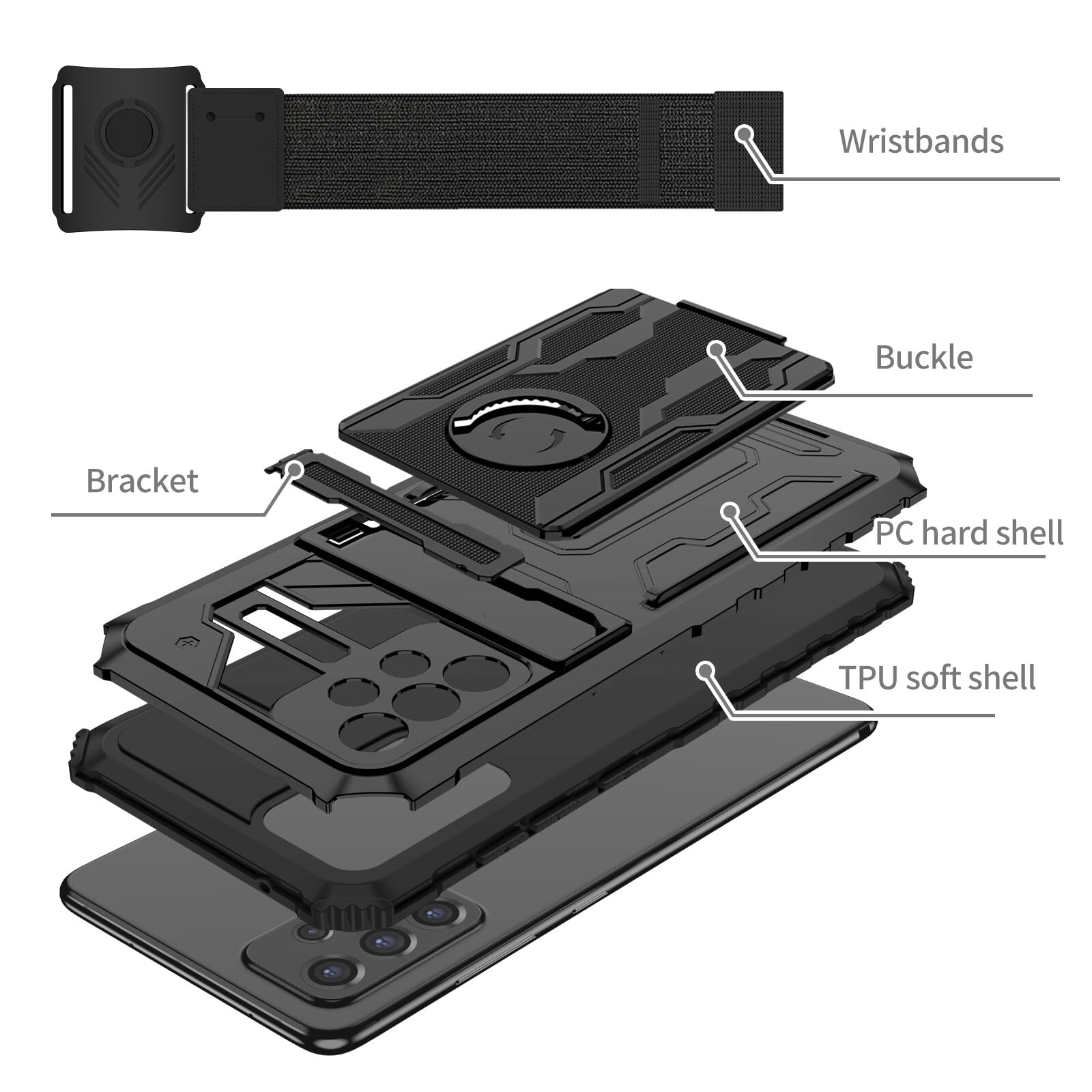 Generic Pour Realme C20 (couleur : noir/rose) Support magnétique en silicone rigide avec sangle de support