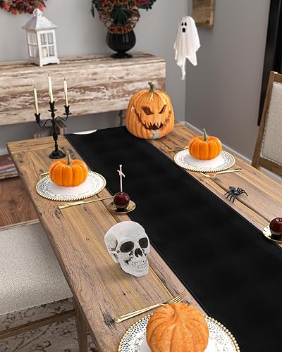 Miniatura 2 de Camino de mesa de Halloween de 48 pulgadas de largo, algodón y lino, bufandas de arpillera, cocina, cena, cafetería, decoración de mesa para