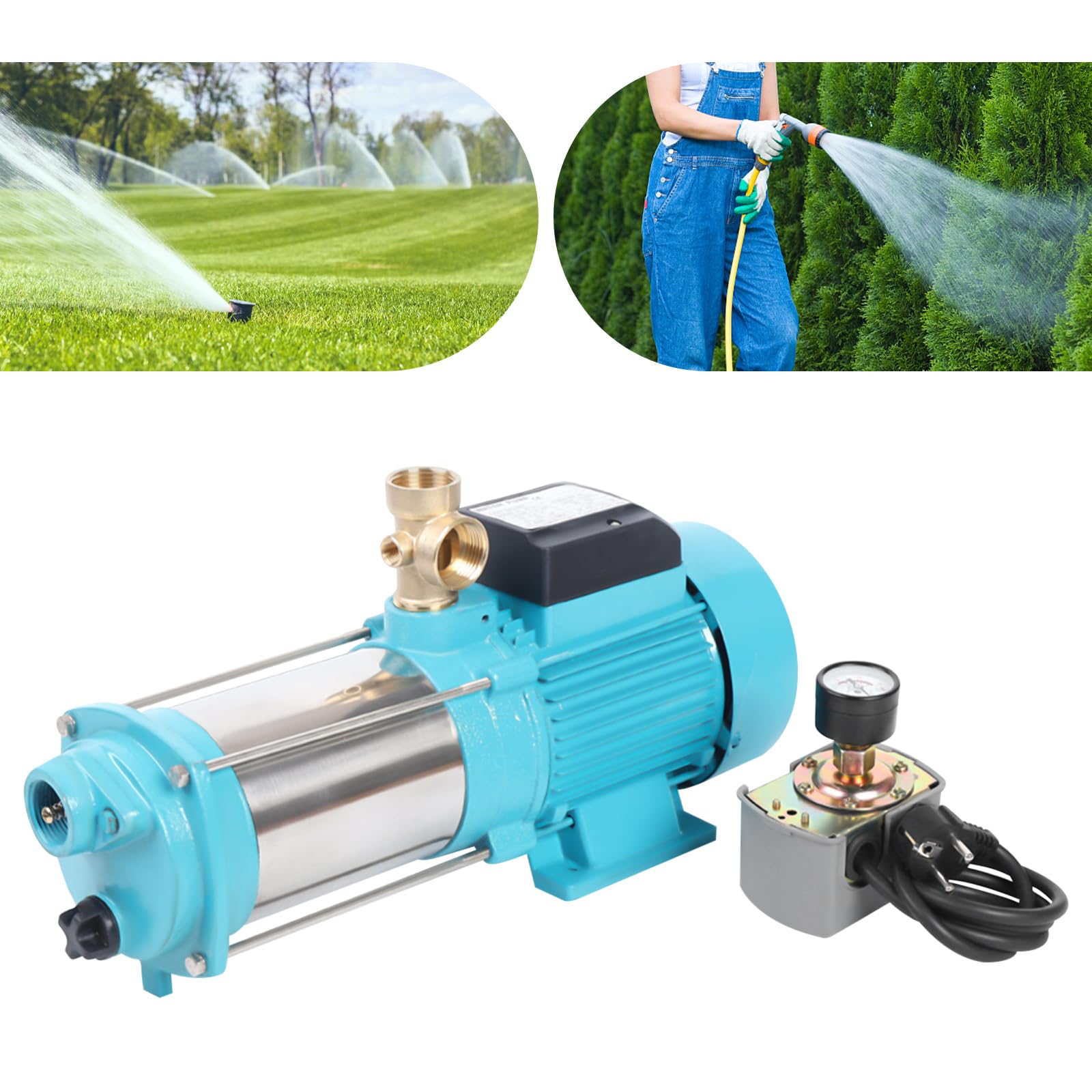 Pompe centrifuge 1300 W 9,8 bar 4000 l/h - Pompe de jardin avec interrupteur de pression et manomètre - Pompe à eau domestique pour arrosage agricole, étang, etc
