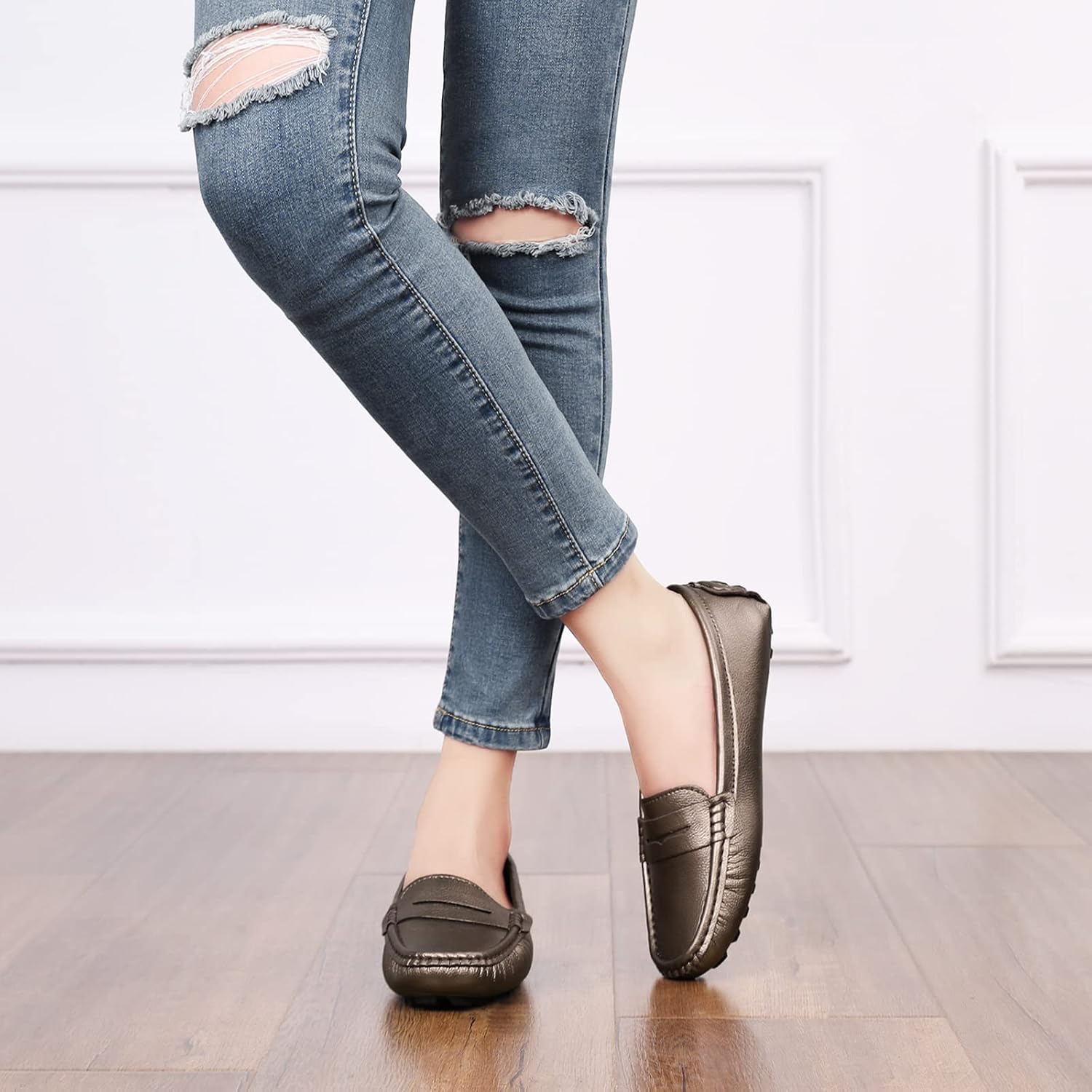 BEAUSEEN Women's Genuine Leather Penny Loafers Classic Driving Moccasins Casual Slip On Comfort Women Loafer Shoes - Image 6