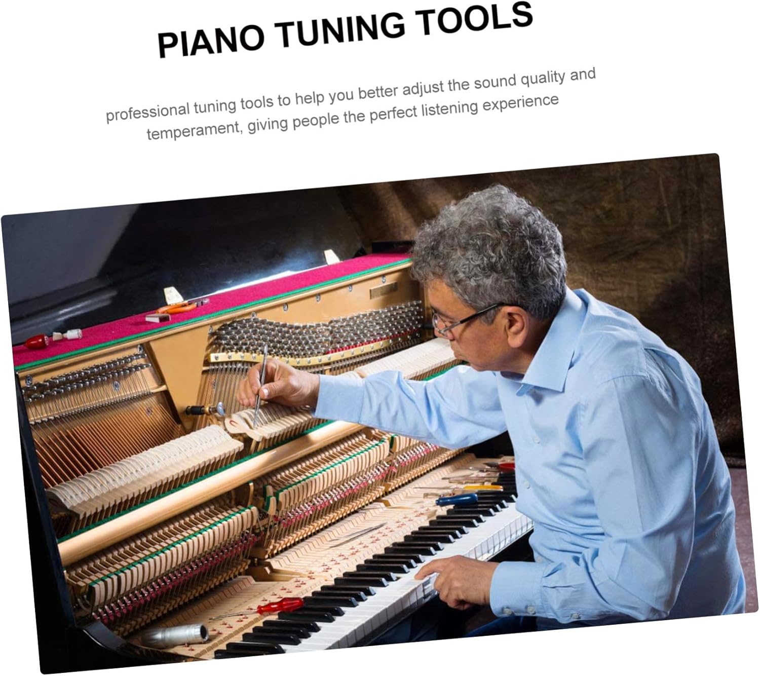 BESPORTBLE Piano Tuning Kit 16pc Tuning Tools Lever Hammer Fork Strip High Accuracy Storage Bag