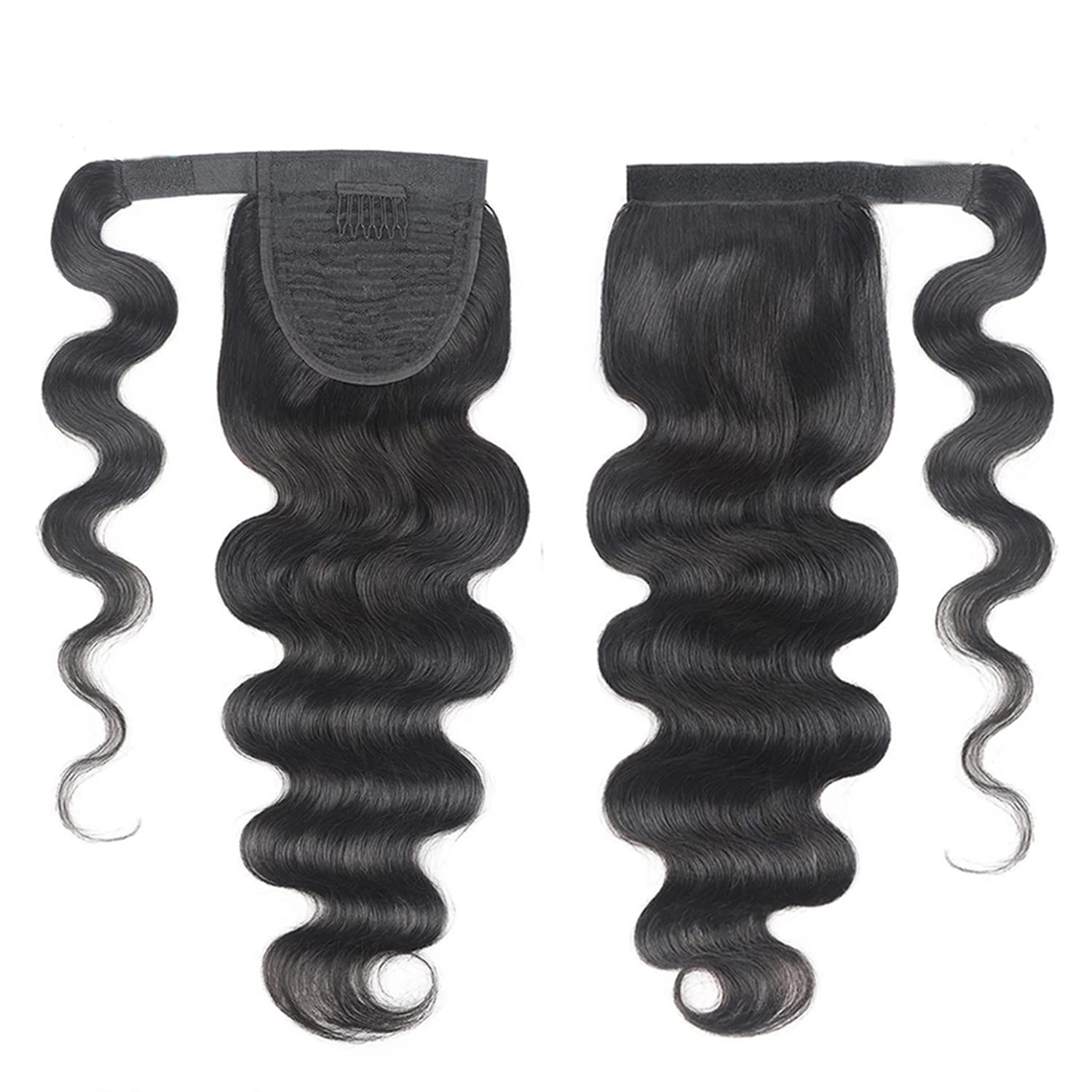Brazilian Virgin Body Wave Human Hair Ponytail Natural Color 26Inch 100% Unprocessed body wave Wrap Around Magic Paste Ponytail Natural Black Color(26inch/new) - Image 4